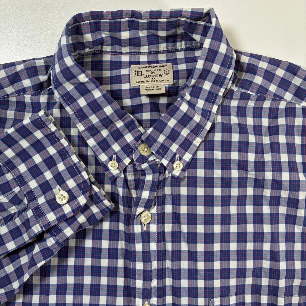 J.Crew Button Down Shirt Large Blue Gingham Check Plaid Cotton 51104